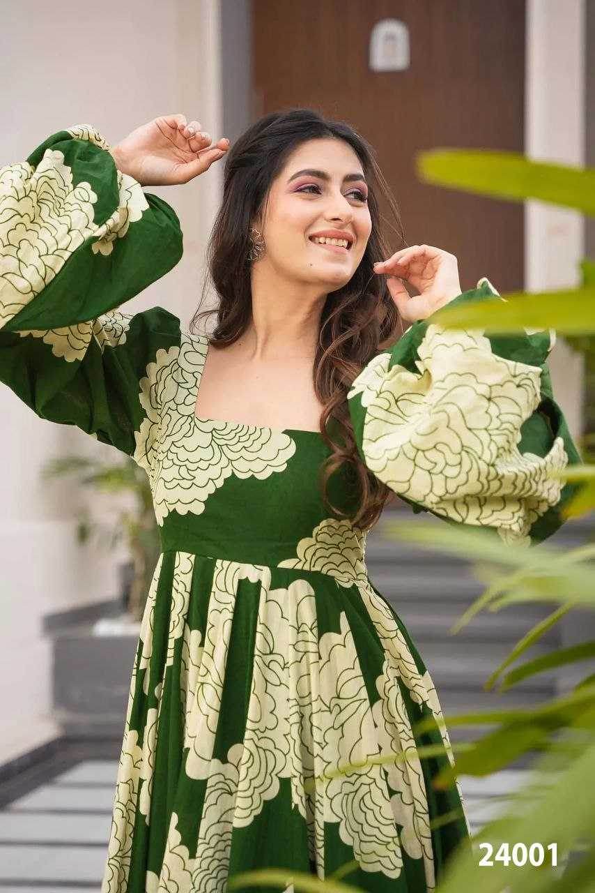 Elegant Heavy Rayon Gown with Exquisite Prints - MYLUXURY LANE ENTERPRISE